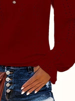 Plus Size Eyelet V-Neck Flounce Sleeve Blouse