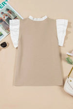 Ruffled Notched Cap Sleeve Top