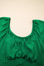 Solid Color Ruched Crossed Waist Tied Back Short Sleeve Peplum Top