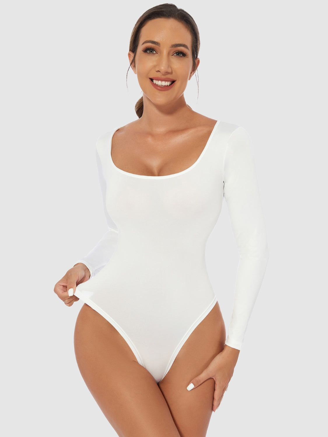 Full Size Scoop Neck Long Sleeve Bodysuit - Ladyez