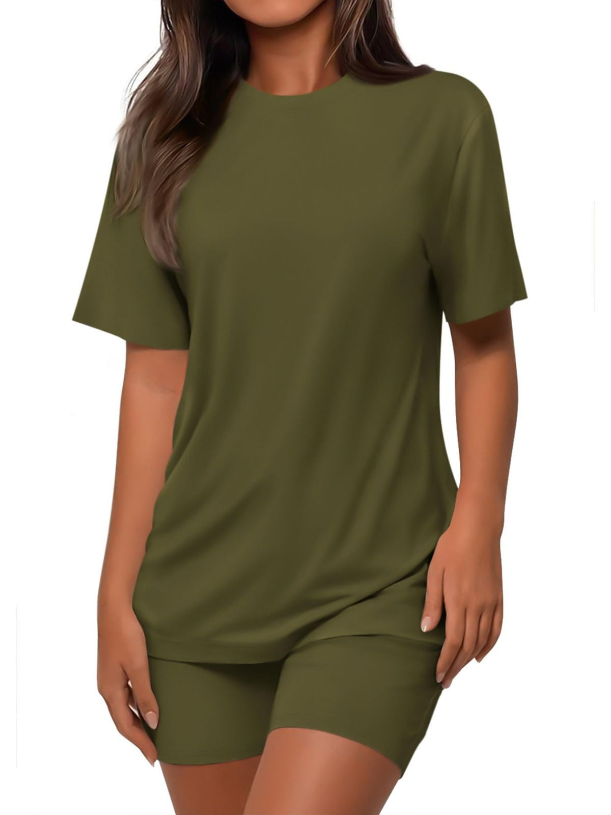 Round Neck Short Sleeve Top and Shorts Set
