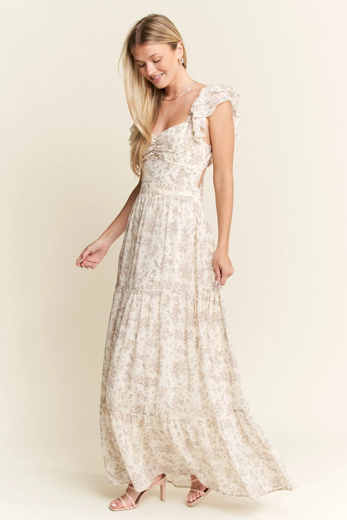 Jade By Jane Full Size Ruffle Sleeve Tiered Maxi Dress Plus Size - Ladyez