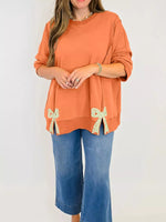 Bow Slit Round Neck Sweatshirt