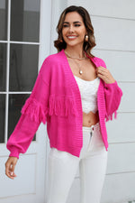 Angel Wings Fringe Trim Open Front Cardigan
