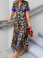 Leopard Print Button-Down Dress with Contrast Trim