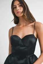 MABLE Solid Taffeta Spaghetti Strap Bustier Midi Dress - Ladyez