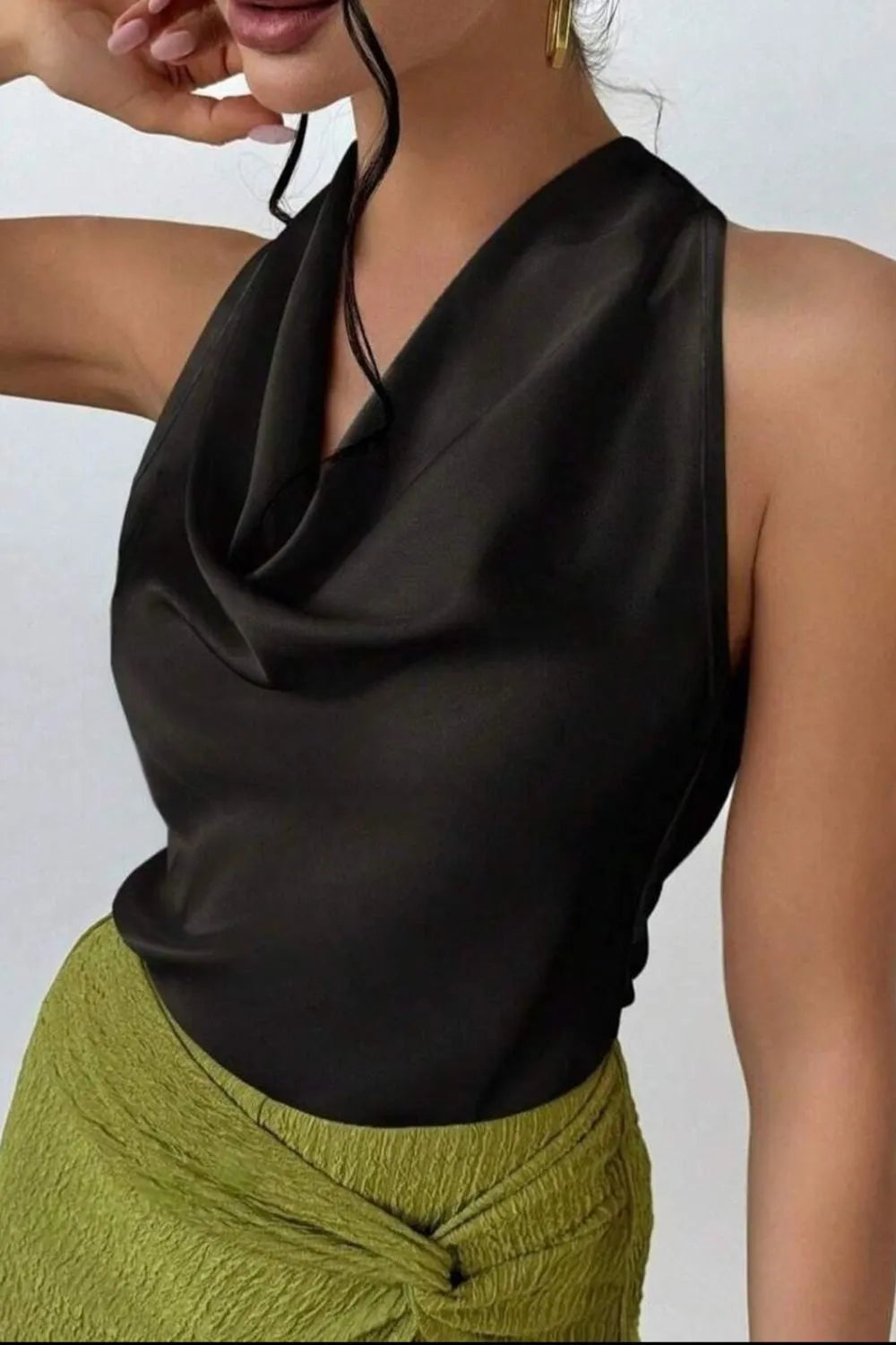 Satin Cowl Neck Sleeveless Blouse - Ladyez