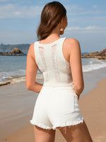 Cutout Round Neck Sleeveless Cover Up - Ladyez