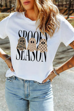 Full Size Spooky Season Ghosts Graphic Short Sleeve Halloween T Shirt Plus Size