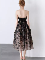Strapless Floral Applique Midi Dress