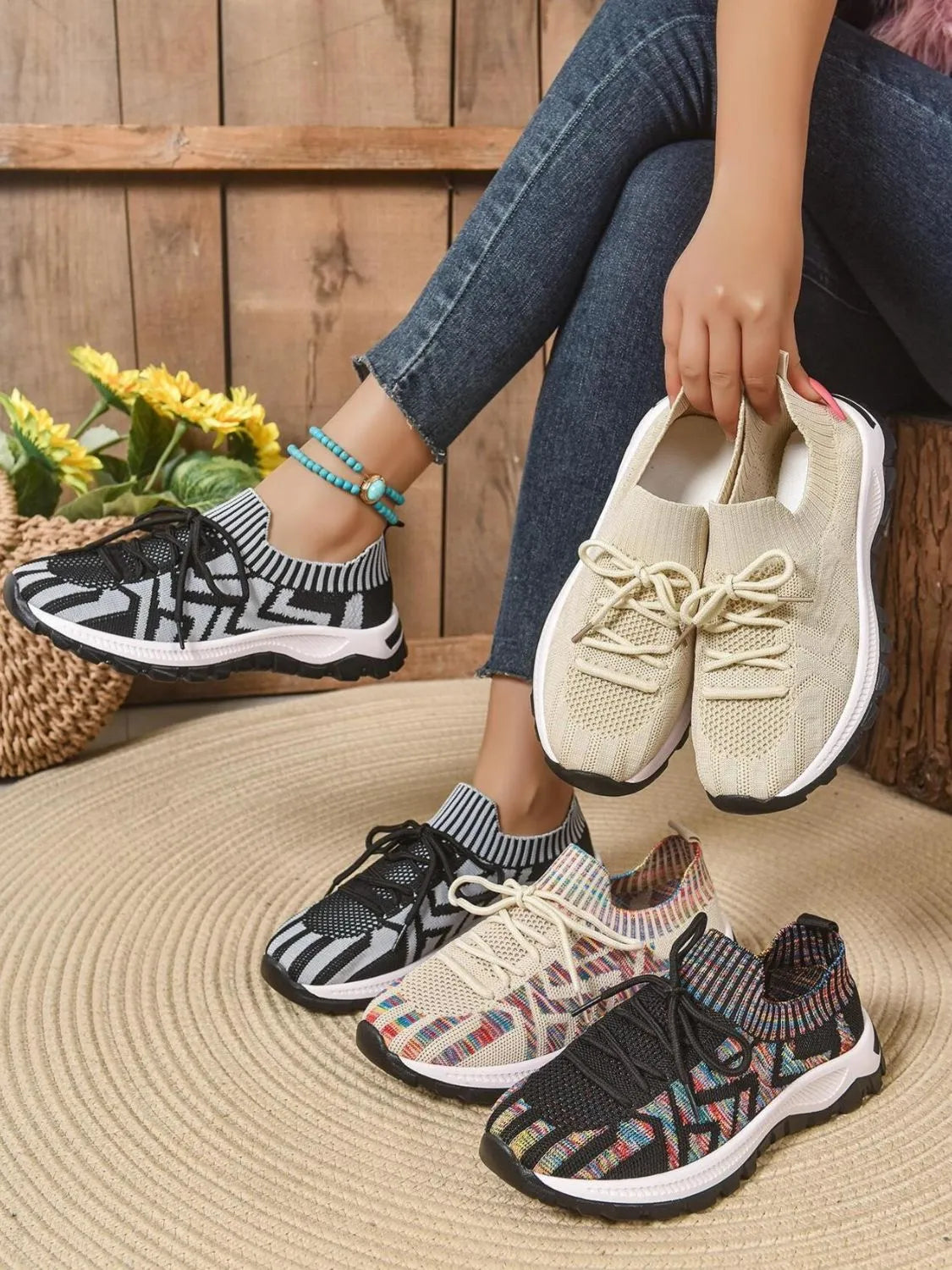 Mesh Knit Lace Up Athletic - Ladyez