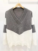Color Block V-Neck Knit Sweater