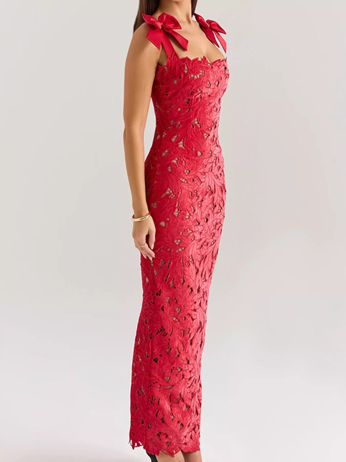 Slit Tie Shoulder Maxi Dress