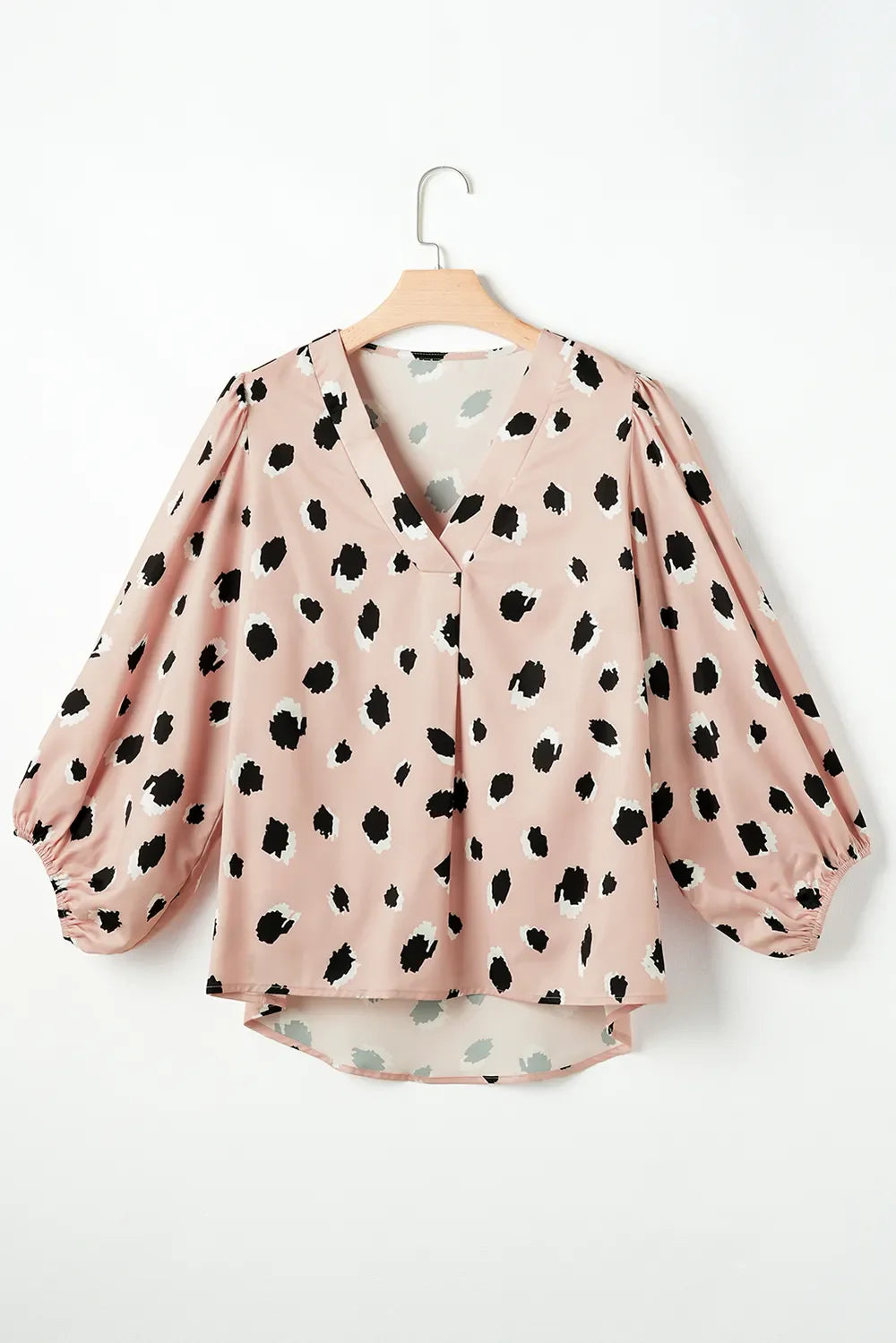 Contrast Animal Print V-Neck Long Sleeve Blouse