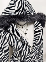 Zebra Faux Fur Hooded Zip-Up Outerwear