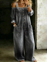 Full Size Button Front Wide-Leg Jumpsuit Plus Size