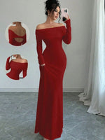 Off-Shoulder Long Sleeve Bodycon Maxi Dress - Ladyez