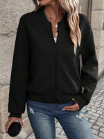 Full Size Zip Up Long Sleeve Textured Jacket Plus Size
