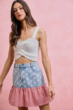 SO ME Stars And Stripes Fit And Flare Denim Mini Skirt