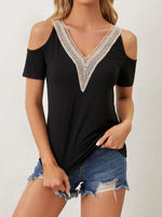 Cold Shoulder Lace V-Neck Blouse - Ladyez