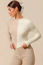SO ME Color Block Fitted Crop Sweater Top