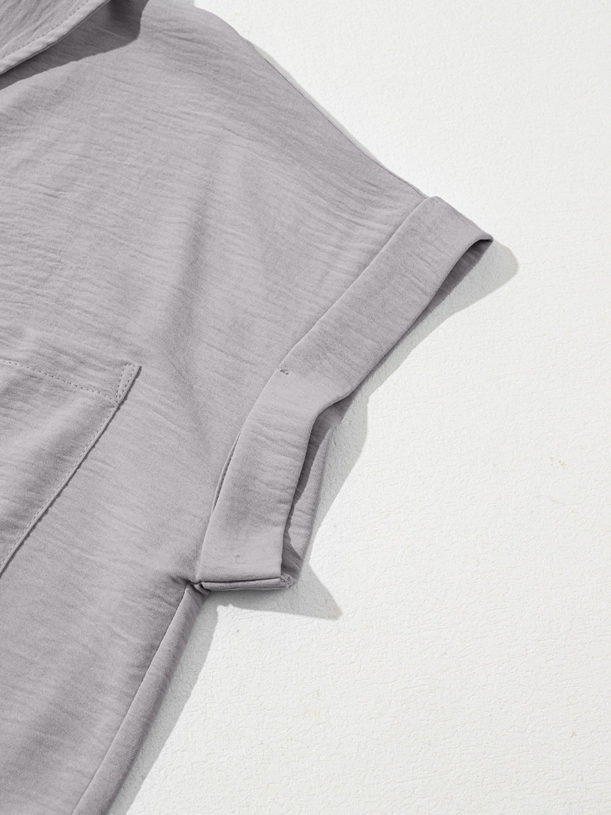 Solid Color Cuffed Short Sleeve Shirt