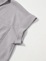Solid Color Cuffed Short Sleeve Shirt