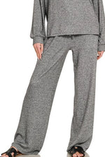 Zenana Soft Melange Hacci Long Slv Tee & Pants Set