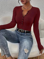 Ribbed Knit Button Front Knit Top
