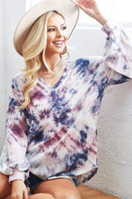 BiBi Tie-Dye V-Neck Long Sleeve Waffle Top