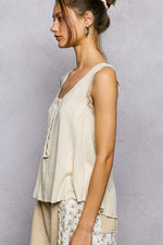 POL Textured Knit Round Neck Tank with Lace Detail
