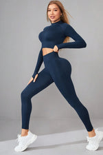 Mock Neck Long Sleeve Top and Pants Active Set - Ladyez