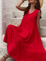 Tiered V-Neck Sleeveless Dress - Ladyez