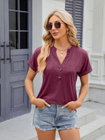 Florira Notched Short Sleeve T-Shirt - Ladyez