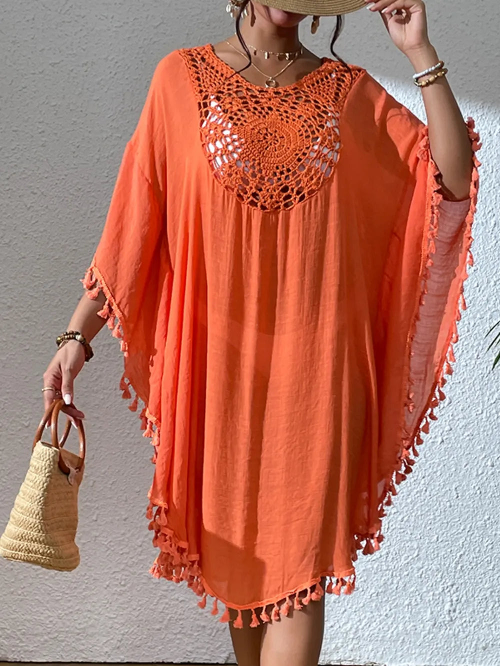 Tassel Cutout Scoop Neck Cover-Up Dress - Ladyez