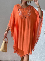Tassel Cutout Scoop Neck Cover-Up Dress - Ladyez