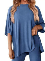 Slit Round Neck Top and Pants Set
