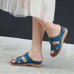 Cutout Leather Wedge Sandals