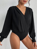 Perfee Surplice Ruched Long Sleeve Bodysuit - Ladyez