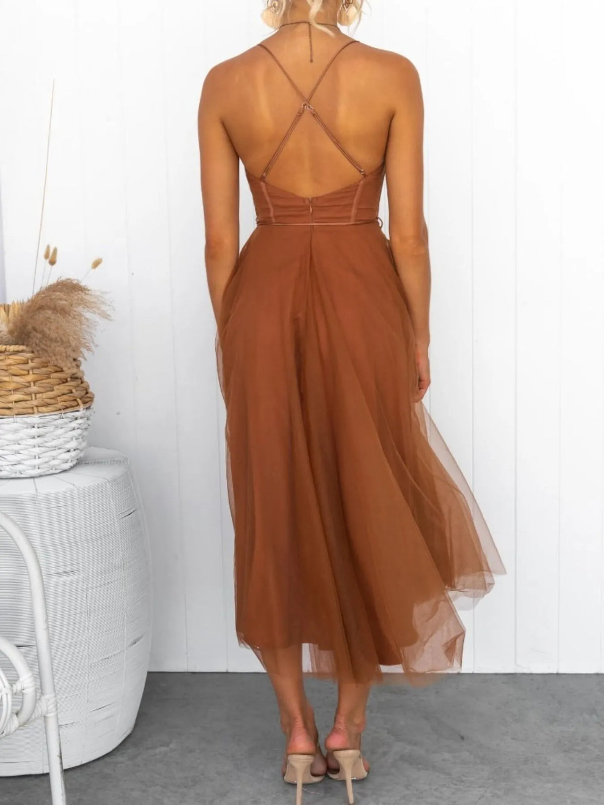 Sweetheart Neck Tulle Midi Dress - Ladyez
