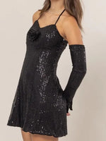 HYFVE Sequin Rosette Halter Mini Dress - Ladyez