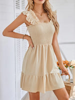 Smocked Square Neck Wide Strap Dress - Ladyez