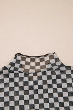 Plaid Stand Neck Long Sleeve Mesh Top