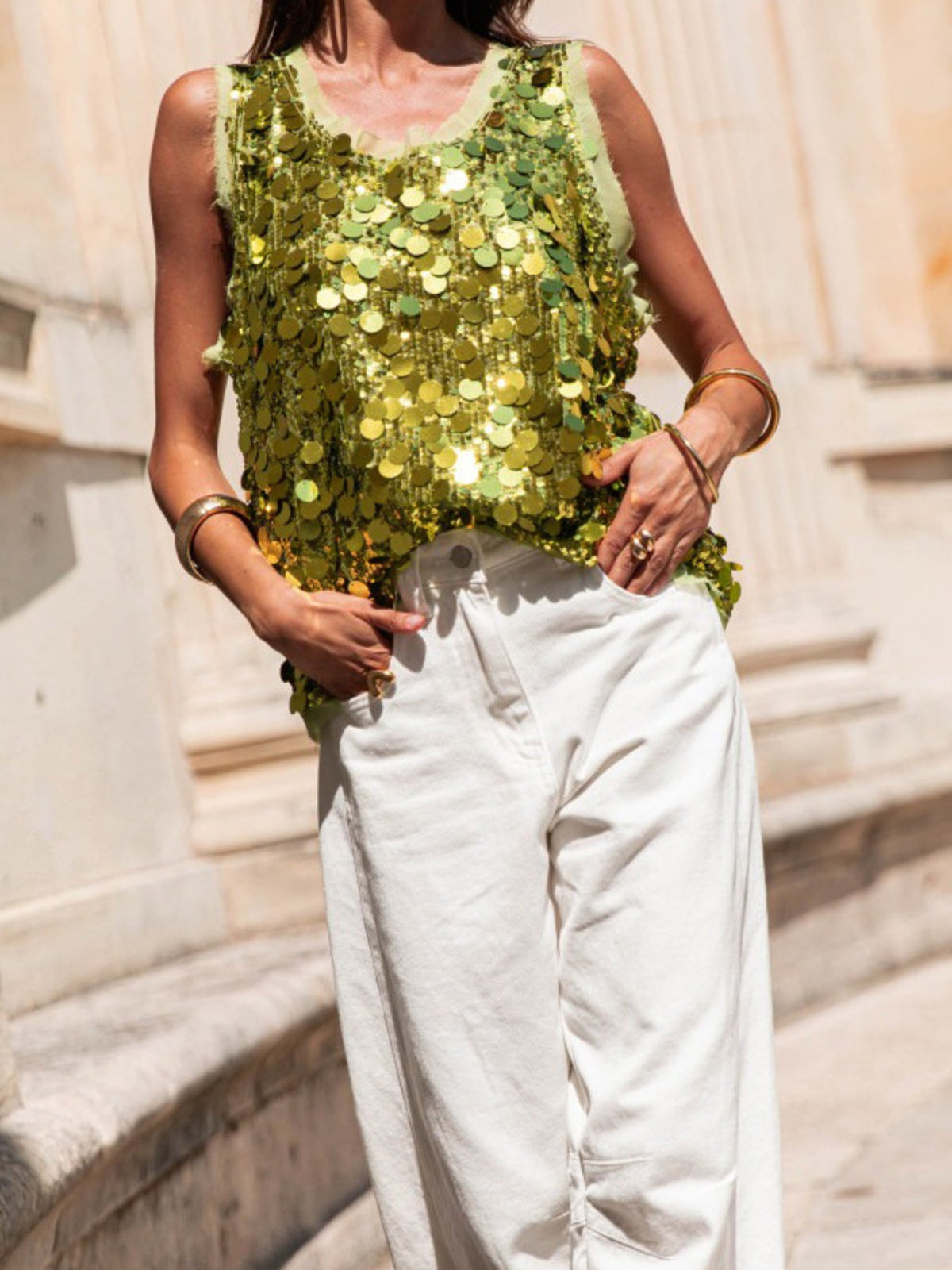 Sequin Round Neck Tank