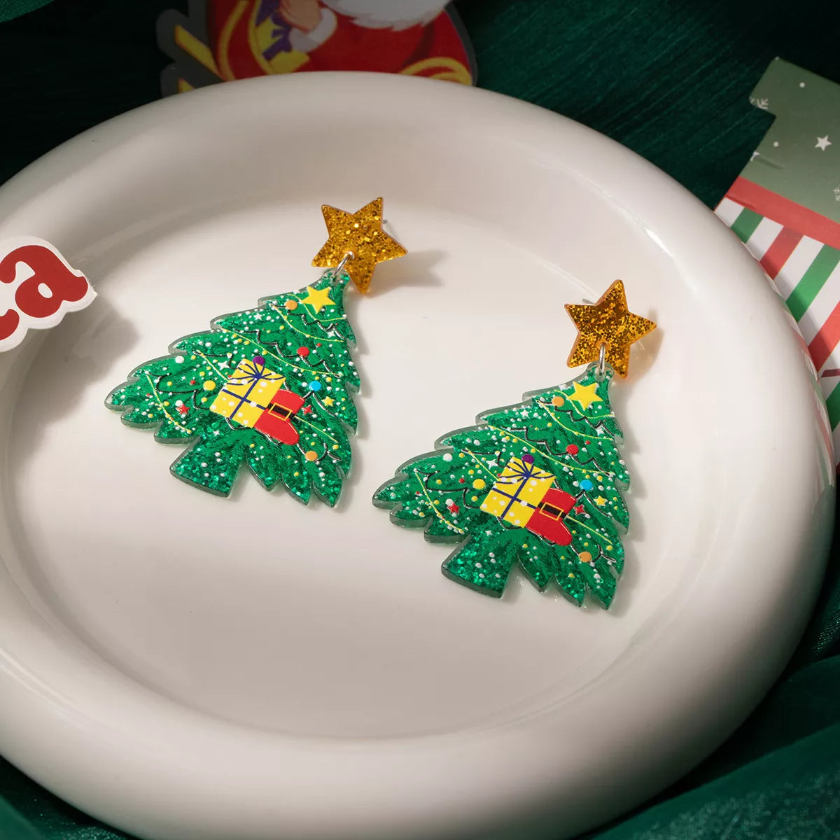 Acrylic Christmas Tree Earrings