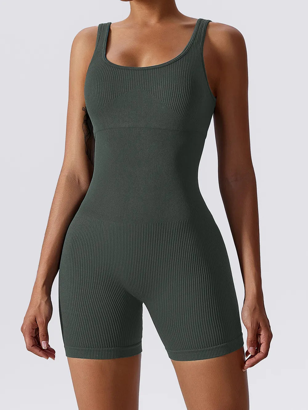 Basic Bae Ribbed Sleeveless Active Romper - Ladyez