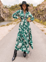 Printed Notched Neck Maxi Dress - Ladyez
