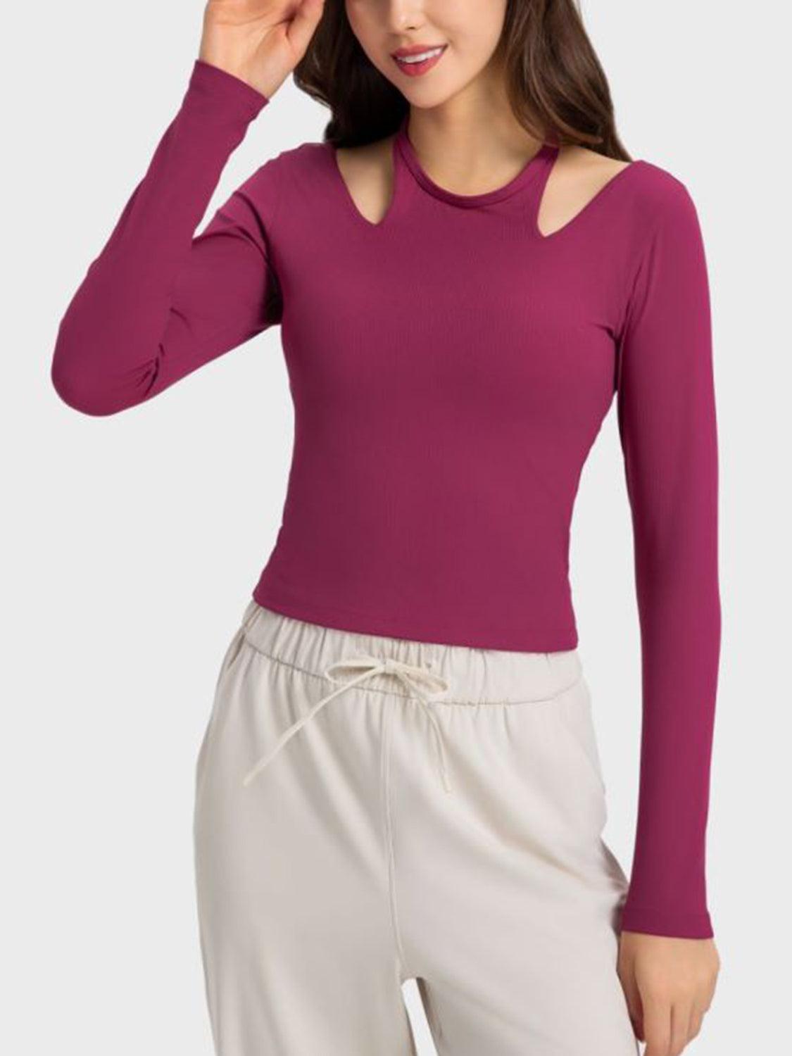 Millennia Halter Neck Long Sleeve Sporty Top - Ladyez