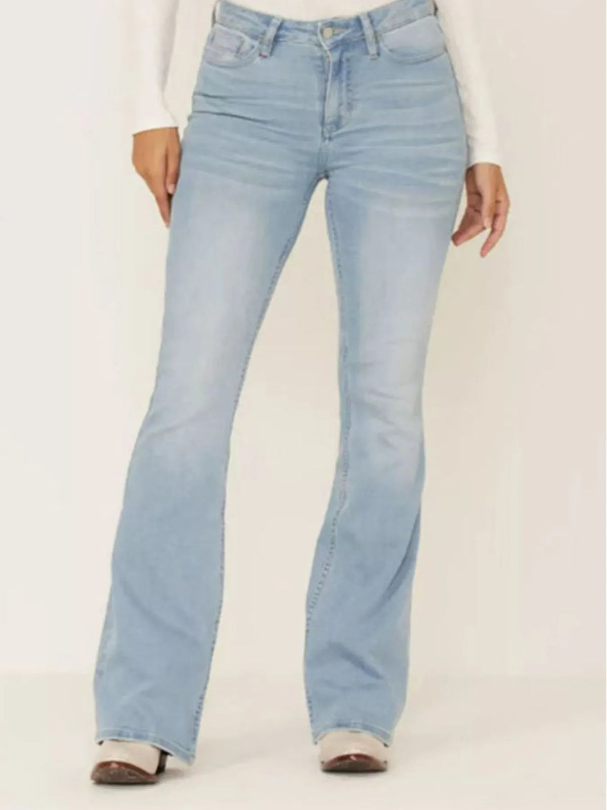 Full Size Wash Flare Jeans with Pockets Plus Size - Ladyez
