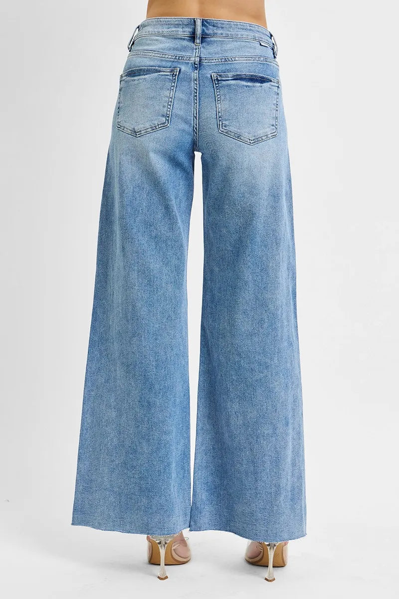 RISEN Full Size Tummy Control High Rise Ankle Palazzo Jeans Plus Size - Ladyez